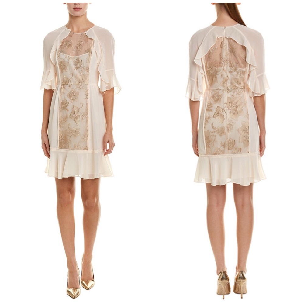 BCBGMAXAXRIA Cream Gold Embroidered Dress